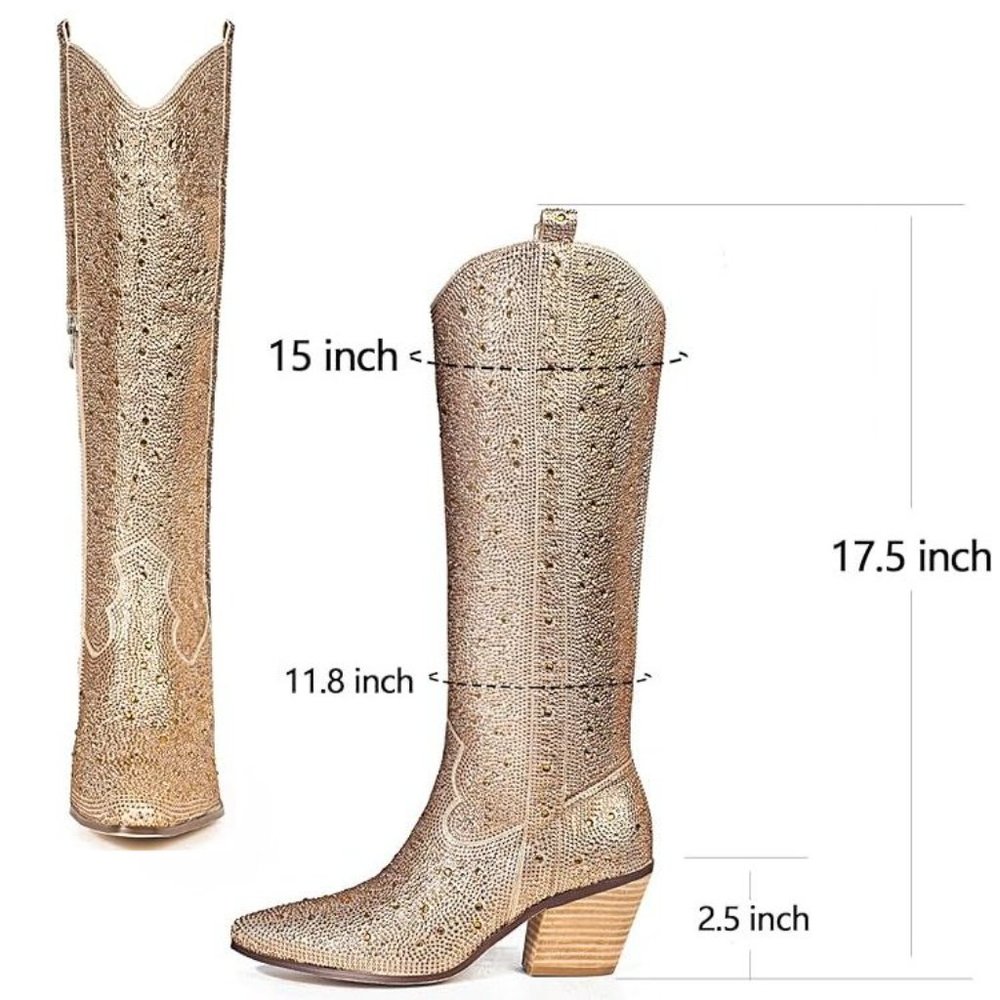 NWT Sparkling Bling Swarovski Crystal PINK Women Knee High Cowboy Boots … - Picture 11 of 11